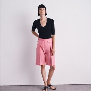 CHICJOC Women Silk Cotton Short-Sleeve U-shaped Neck Bodysuit Sweater size 38